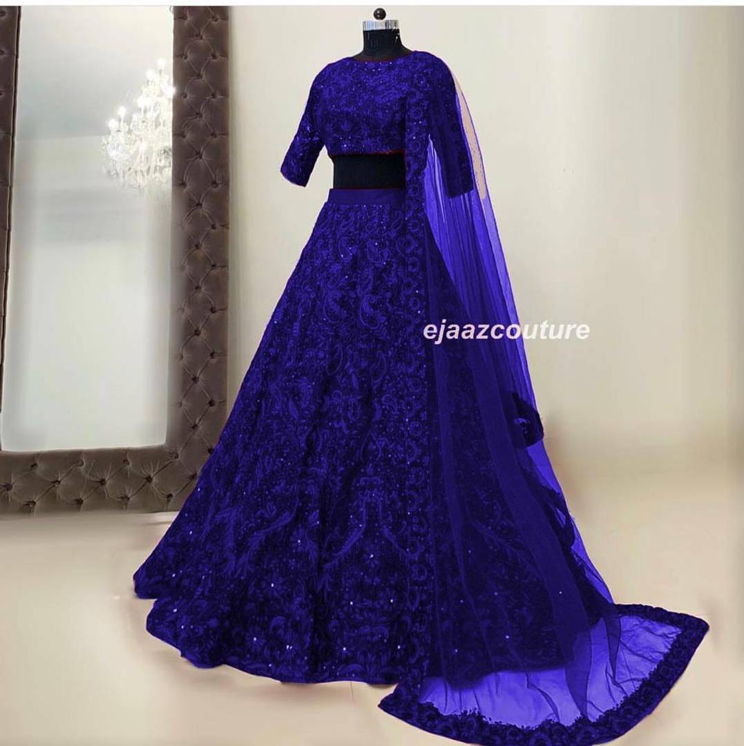 Women's Blue Tapeta Silk Embroidered Lehenga Choli